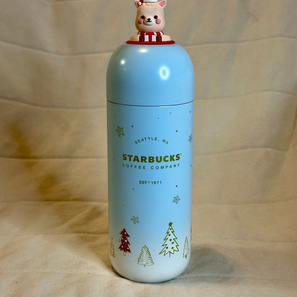 Starbucks Light Blue Holiday Tumbler with Bear Topper